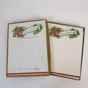 Vintage 60s Season's Greetings Christmas Stationery Set Embossed 24 Sheets Bells